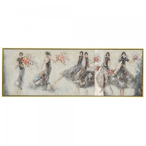 Πίνακας ελαιογραφίας με χορευτές και πλαίσιο σε χρυσή απόχρωση 152x52 εκ 