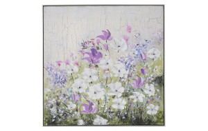 Πίνακας ελαιογραφίας με λουλούδια και πλαίσιο σε ασημί απόχρωση 102x102 εκ 
