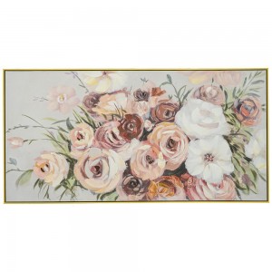 Πίνακας ελαιογραφίας με λουλούδια και πλαίσιο σε χρυσή απόχρωση 142x72 εκ 