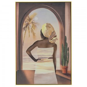 Πίνακας ελαιογραφίας πάνω σε τυπωμένο καμβά με γυναίκα και πλαίσιο σε χρυσή απόχρωση 82x122 εκ 