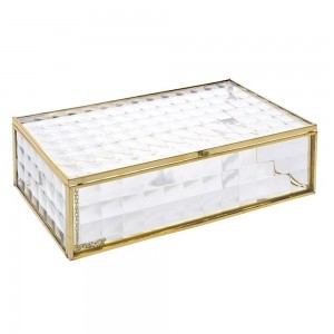 Γυάλινο κουτί μπιζουτιέρα με μεταλλικές ακμές σε χρυσή απόχρωση 21x12x5 εκ 
