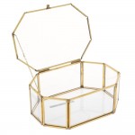 Γυάλινο κουτί μπιζουτιέρα με μεταλλικές ακμές σε χρυσή απόχρωση 16x11x6 εκ