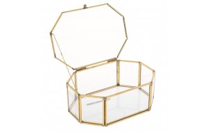 Γυάλινο κουτί μπιζουτιέρα με μεταλλικές ακμές σε χρυσή απόχρωση 16x11x6 εκ 