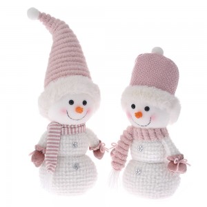 Υφασμάτινοι χιονάνθρωποι ζευγάρι με ροζ ρούχα σετ των δύο 16x12x33 εκ