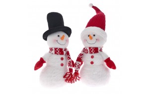 Υφασμάτινοι χιονάνθρωποι με κόκκινα ρούχα σετ των δύο 19x12x36 εκ