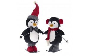 Υφασμάτινοι πιγκουίνοι σε κόκκινο και γκρι χρώμα σετ των δύο 14x12x48 εκ