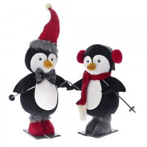 Υφασμάτινοι πιγκουίνοι σε κόκκινο και γκρι χρώμα σετ των δύο 14x12x48 εκ