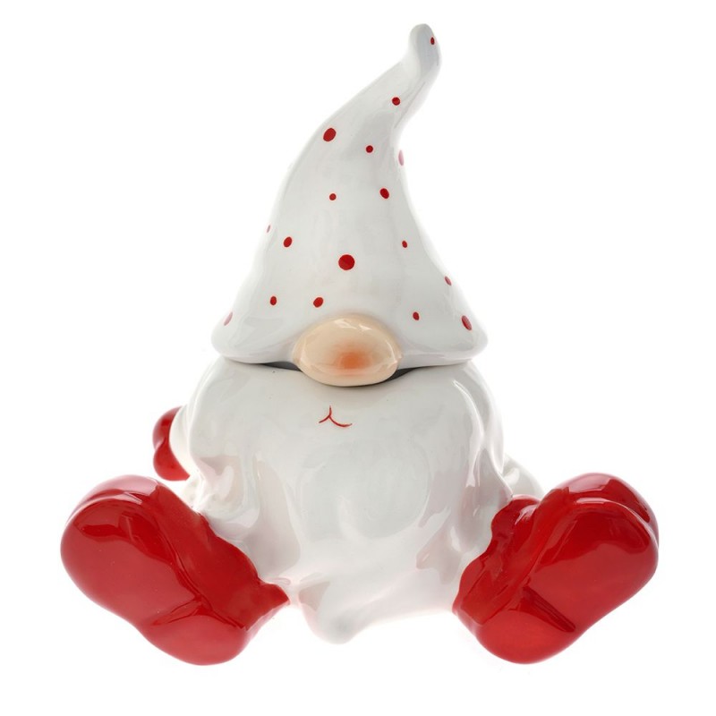 Άγιος Βασίλης κεραμική λευκή μπισκοτιέρα με κόκκινο πουά 17x13x17 εκ