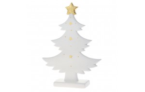Φωτιζόμενο λευκό κεραμικό διακοσμητικό δέντρο με χρυσά αστέρια 19x5x25 εκ