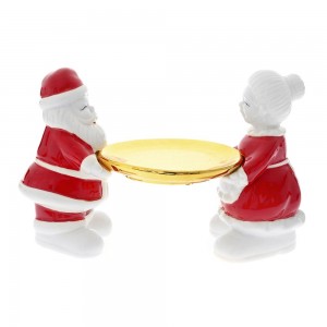 Mr & Mrs Santa φιγούρες με πιατέλα σε χρυσή απόχρωση 28x16x14 εκ