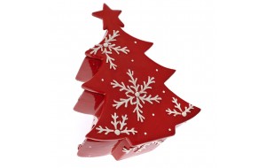 Κόκκινο χριστουγεννιάτικο δέντρο μπισκοτιέρα με λευκές χιονονιφάδες 27x21x10 εκ