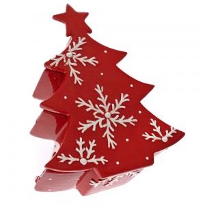 Κόκκινο χριστουγεννιάτικο δέντρο μπισκοτιέρα με λευκές χιονονιφάδες 27x21x10 εκ
