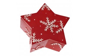 Αστέρι κόκκινο μπισκοτιέρα χριστουγεννιάτικη με λευκές χιονονιφάδες 24x24x10 εκ