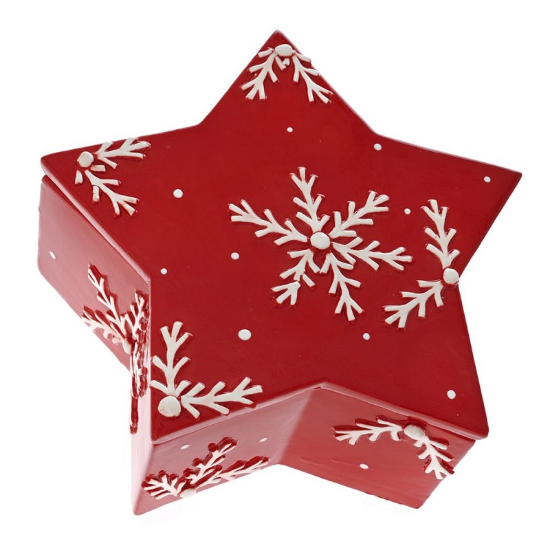Αστέρι κόκκινο μπισκοτιέρα χριστουγεννιάτικη με λευκές χιονονιφάδες 24x24x10 εκ