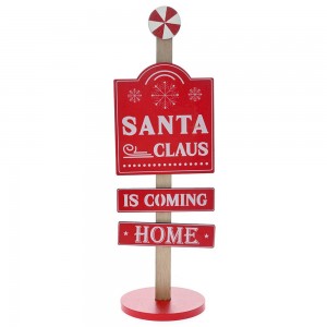 Χριστουγεννιάτικη ξύλινη πινακίδα Santa Claus is Coming Home σε κόκκινο χρώμα 11x38 εκ