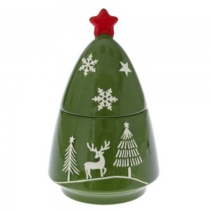 Μπισκοτιέρα κεραμική με χριστουγεννιάτικο σκηνικό σε πράσινο χρώμα 16x26 εκ