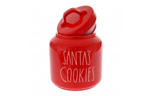 Santa's Cookies χριστουγεννιάτικη κεραμική μπισκοτιέρα με καπάκι σε κόκκινο χρώμα 16x20 εκ