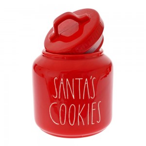 Santa's Cookies χριστουγεννιάτικη κεραμική μπισκοτιέρα με καπάκι σε κόκκινο χρώμα 16x20 εκ