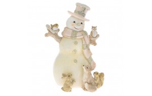 Χιονάνθρωπος με ζωάκια από πολυρεζίνη σε ροζ χρυσή απόχρωση 12x9x17 εκ