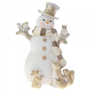 Χριστουγεννιάτικος διακοσμητικός χιονάνθρωπος απο πολυρεζίνη σε λευκό χρώμα 12x9x16 εκ