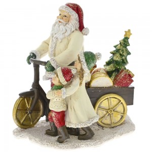 Διακοσμητικός Άγιος Βασίλης με κόκκινο σκούφο και ποδήλατο από πολυρεζίνη 15x11x15 εκ