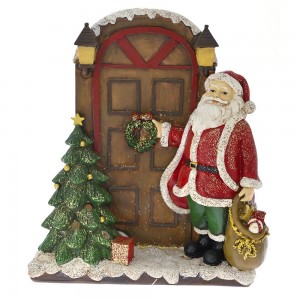 Διακοσμητικό από πολυρεζίνη Άγιος Βασίλης με κόκκινα ρούχα σε πόρτα 18x7x20 εκ