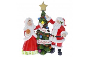 Επιτραπέζιο διακοσμητικό με Mr and Mrs Santa στο δέντρο από πολυρεζίνη 27x16x30 εκ