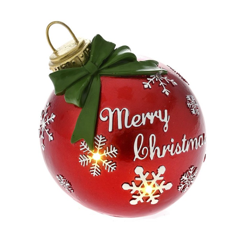 Διακοσμητική επιτραπέζια φωτιζόμενη χριστουγεννιάτικη μπάλα από πολυρεζίνη σε κόκκινο χρώμα 12x12x13 εκ
