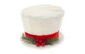 Χριστουγεννιάτικο διακοσμητικό καπέλο σε λευκό χρώμα με κόκκινη κορδέλα 17x20 εκ