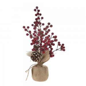 Mini δέντρο από κόκκινα berries με κουκουνάρια σε τσουβάλι 35 εκ