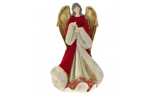 Επιτραπέζιο διακοσμητικό άγγελος από πολυρέζιν σε κόκκινο χρώμα με χρυσά φτερά 19x15x30 εκ
