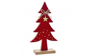 Χριστουγεννιάτικο ξύλινο διακοσμητικό δεντράκι σε κόκκινο χρώμα σετ δύο τεμαχίων 14x5x26 εκ