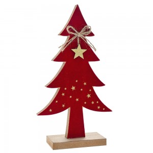 Χριστουγεννιάτικο ξύλινο διακοσμητικό δεντράκι σε κόκκινο χρώμα σετ δύο τεμαχίων 14x5x26 εκ