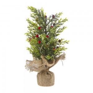 Χριστουγεννιάτικο πράσινο δέντρο με berries σε τσουβάλι από λινάτσα 33 εκ