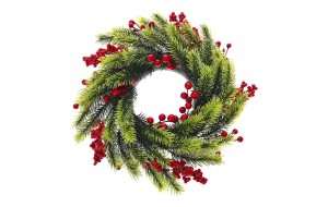 Χριστουγεννιάτικο στεφάνι πράσινο με διακοσμητικά berries 36 εκ