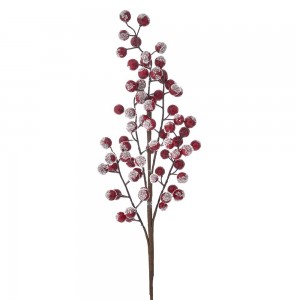 Διακοσμητικό κλαδί με κόκκινα χιονισμένα berries σετ των τριών τεμαχίων 60 εκ
