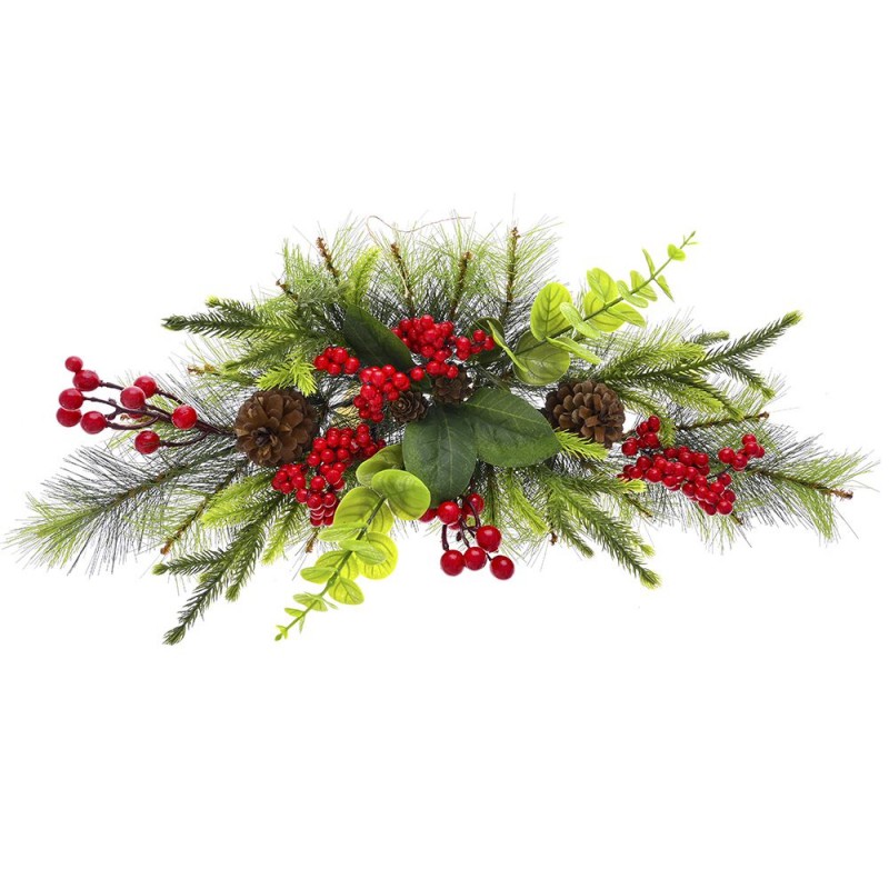 Πράσινη χριστουγεννιάτικη αψίδα με κόκκινα berries και κουκουνάρια 64 εκ