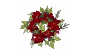 Χριστουγεννιάτικο στεφάνι με μπορντό αλεξανδρινά λουλούδια 60 εκ 