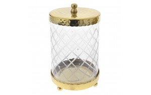 Διακοσμητικό γυάλινο βάζο με καπάκι σε χρυσό χρώμα 11x18 εκ