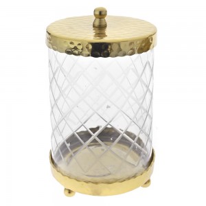 Διακοσμητικό γυάλινο βάζο με καπάκι σε χρυσό χρώμα 11x18 εκ