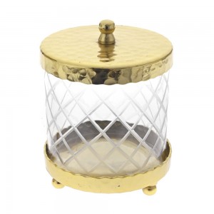 Διακοσμητικό γυάλινο βάζο με καπάκι σε χρυσό χρώμα 11x14 εκ