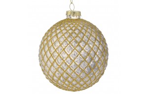 Μπάλα χριστουγεννιάτικη λευκή με χρυσό γυάλινη σετ των τεσσάρων 10 εκ