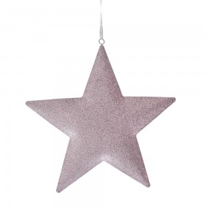 Μεταλλικό κρεμαστό αστέρι στολίδι σε ροζ χρώμα 20 εκ σε σετ των δύο τεμαχίων