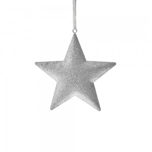 Χριστουγεννιάτικο κρεμαστό αστέρι σε ασημί χρώμα σετ τεσσάρων τεμαχίων 11x12 εκ