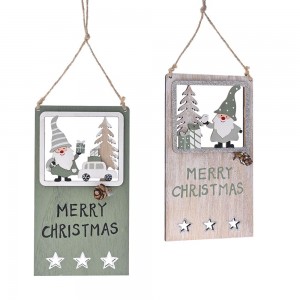 Χριστουγεννιάτικο ξύλινο κρεμαστό παράθυρο σε πράσινο και γκρι χρώμα σετ τεσσάρων τεμαχίων 10x17 εκ