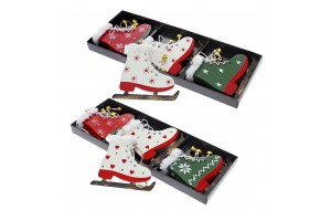 Χριστουγεννιάτικα μεταλλικά κρεμαστά στολίδια Ice Skates σε τρία χρώματα σετ δώδεκα τεμαχίων 10x9 εκ