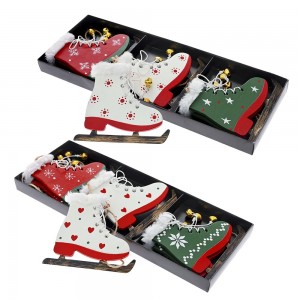 Χριστουγεννιάτικα μεταλλικά κρεμαστά στολίδια Ice Skates σε τρία χρώματα σετ δώδεκα τεμαχίων 10x9 εκ
