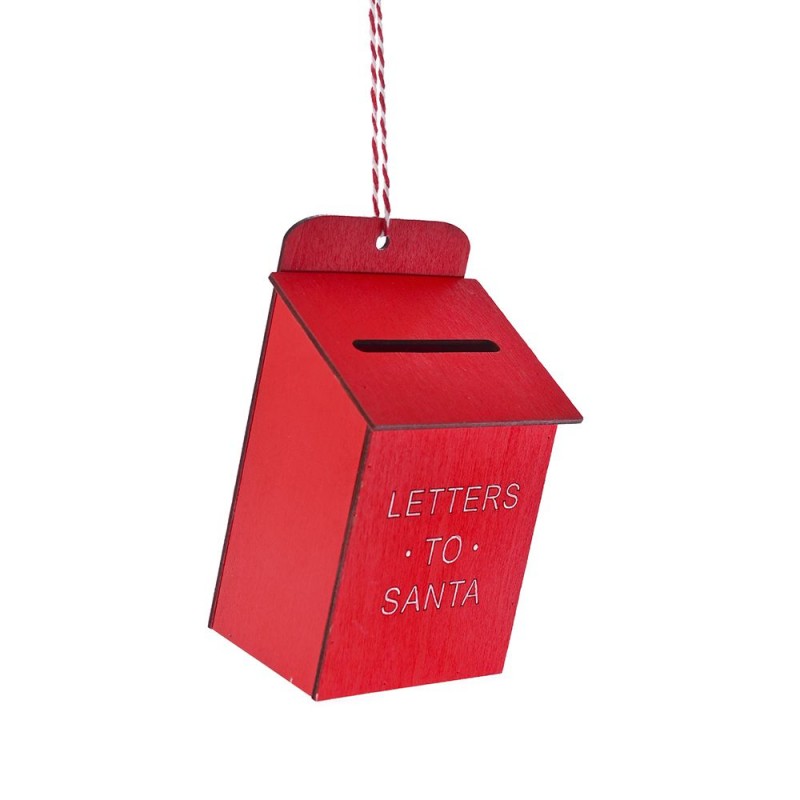 Ξύλινο κρεμαστό στολίδι γραμματοκιβώτιο σε κόκκινο χρώμα σετ των έξι 9x6x13 εκ