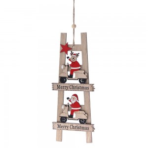 Χριστουγεννιάτικη ξύλινη σκάλα στολίδι με Άγιο Βασίλη σετ τριών τεμαχίων 12x1x30 εκ