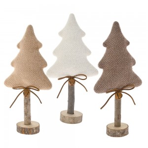 Χριστουγεννιάτικα ξύλινα διακοσμητικά δεντράκια σε λευκό καφέ και μπεζ χρώμα σετ τριών τεμαχίων 15x7x29 εκ